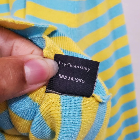RONDINA New York Blue Yellow Cropped Striped Cardigan Sweater Size L - Picture 9 of 10